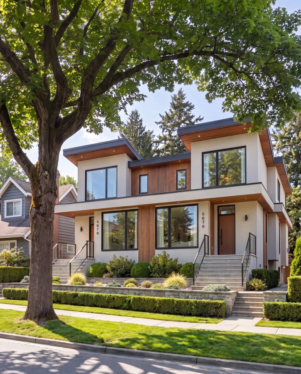 Bridle on Blenheim, street view of the modern homes at 5070 Blenheim